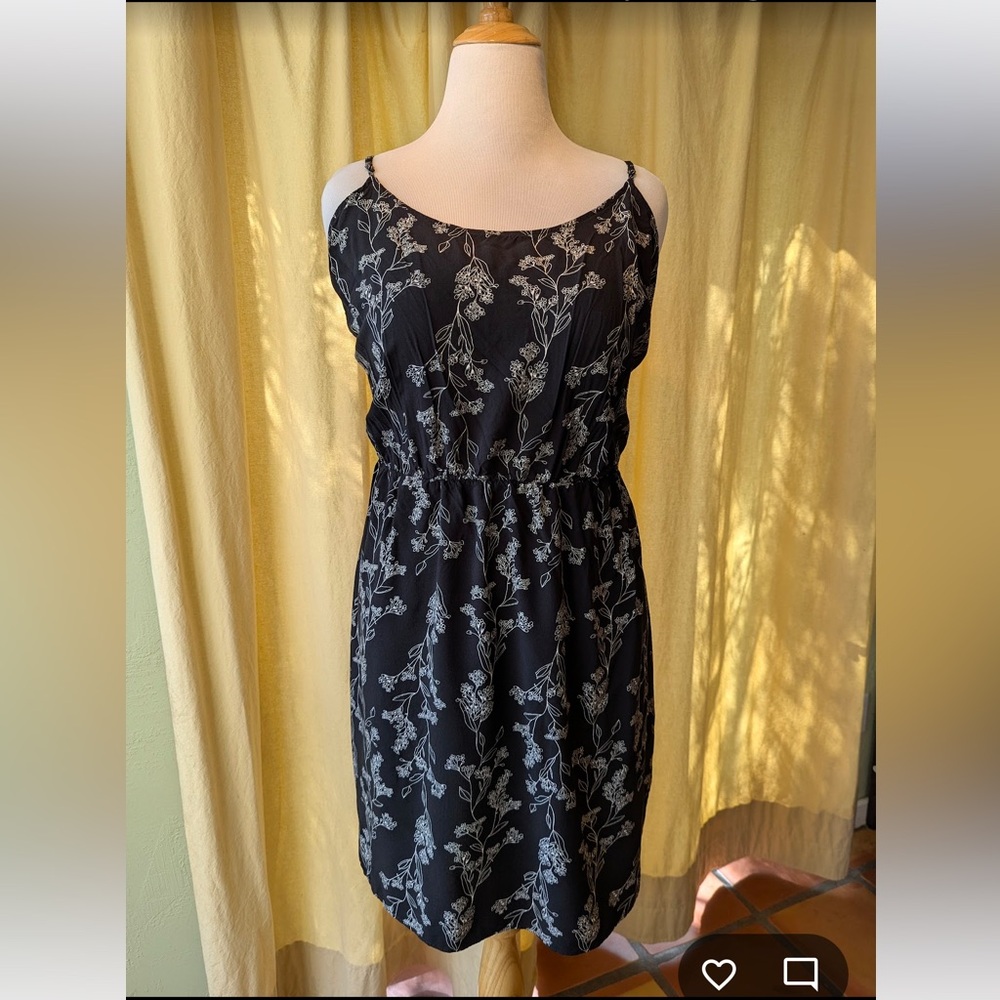 Floral Black and White Poplin Cami Spaghetti Strap Dress